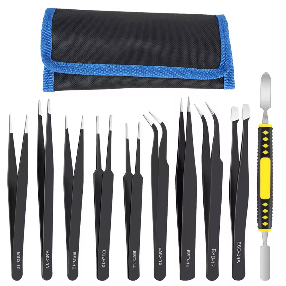 Electronics Repair Tool Kit - Pincettes antistatiques incurvées et droites de